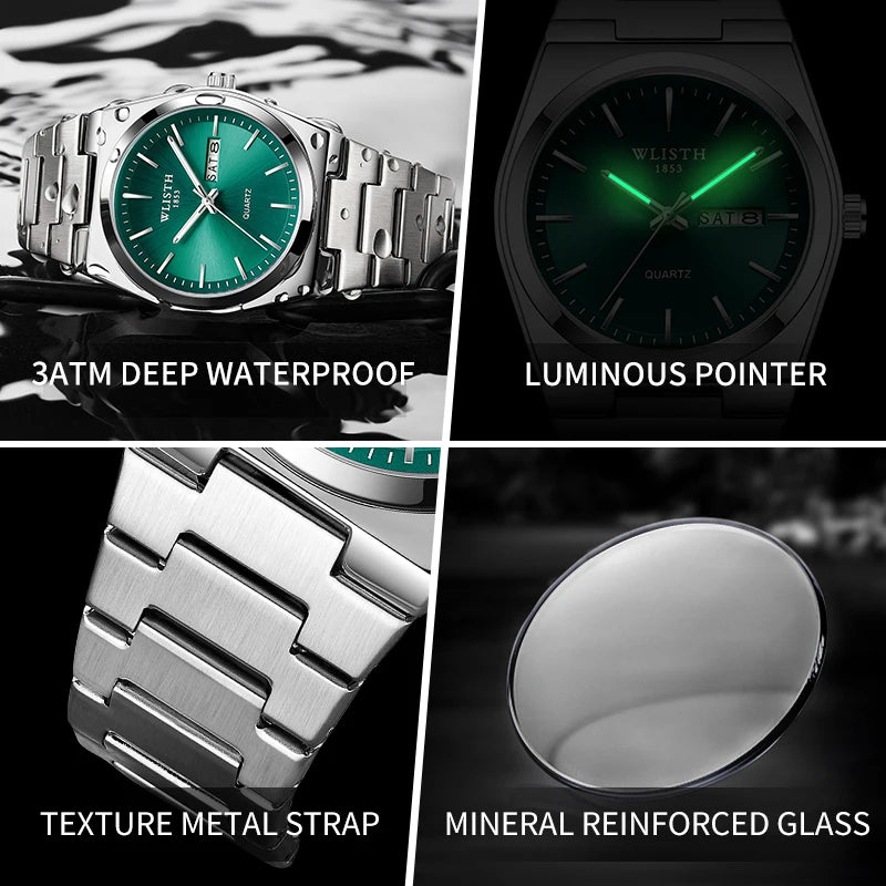 Men's Luxury Quartz Watch — Waterproof Luminous Stainless Steel Wristwatch
