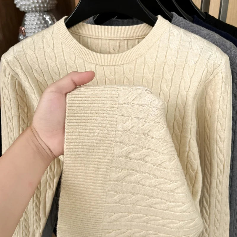 Men's Embroidered Knit Sweater — Slim Fit, Round Neck