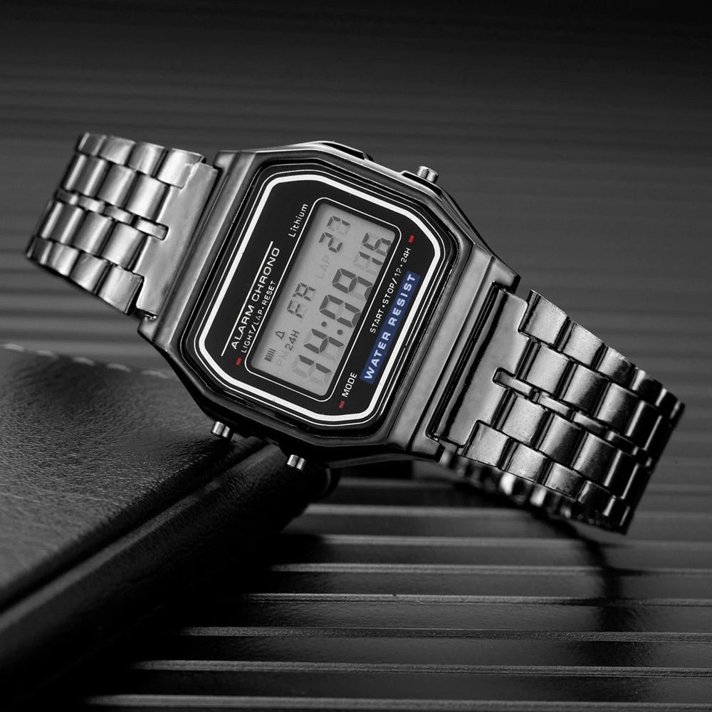 Men's LED Digital Watch — Stainless Steel Business Wristwatch