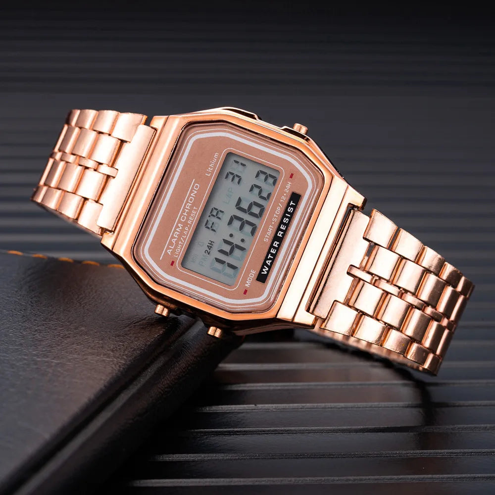 Men's LED Digital Watch — Stainless Steel Business Wristwatch