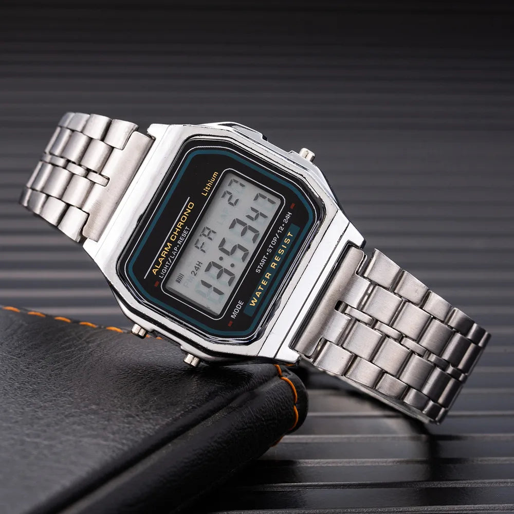 Men's LED Digital Watch — Stainless Steel Business Wristwatch