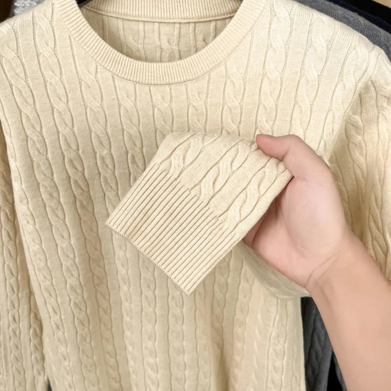 Men's Embroidered Knit Sweater — Slim Fit, Round Neck