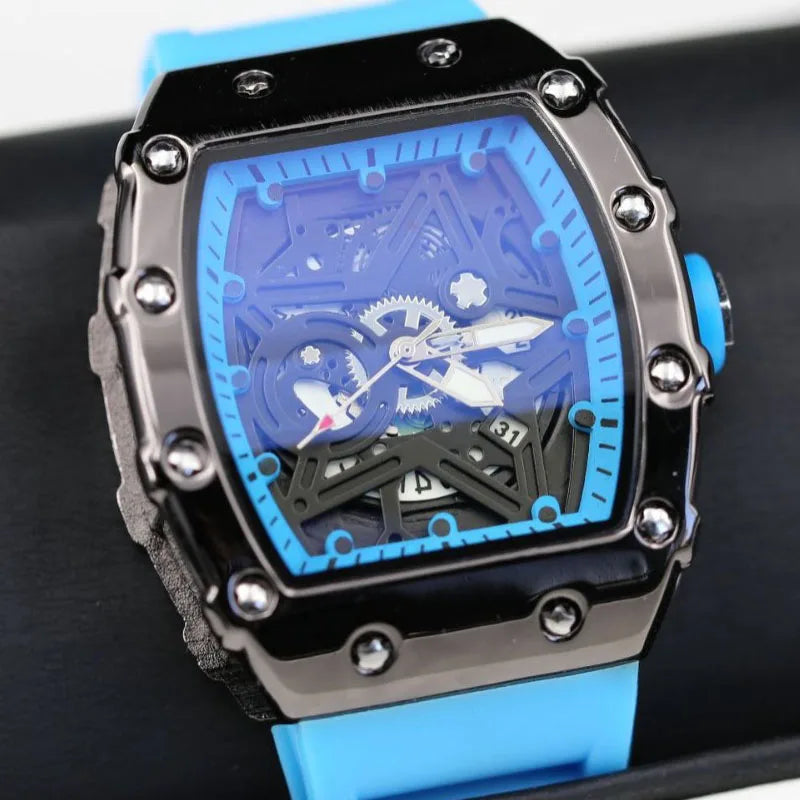 Men's Tonneau Quartz Watch — Luminous Pentagram Dial Fashion Wristwatch