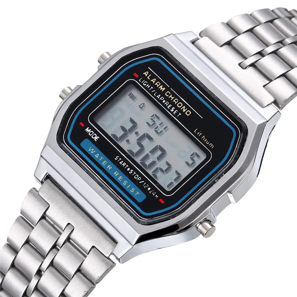 Men's LED Digital Watch — Stainless Steel Business Wristwatch