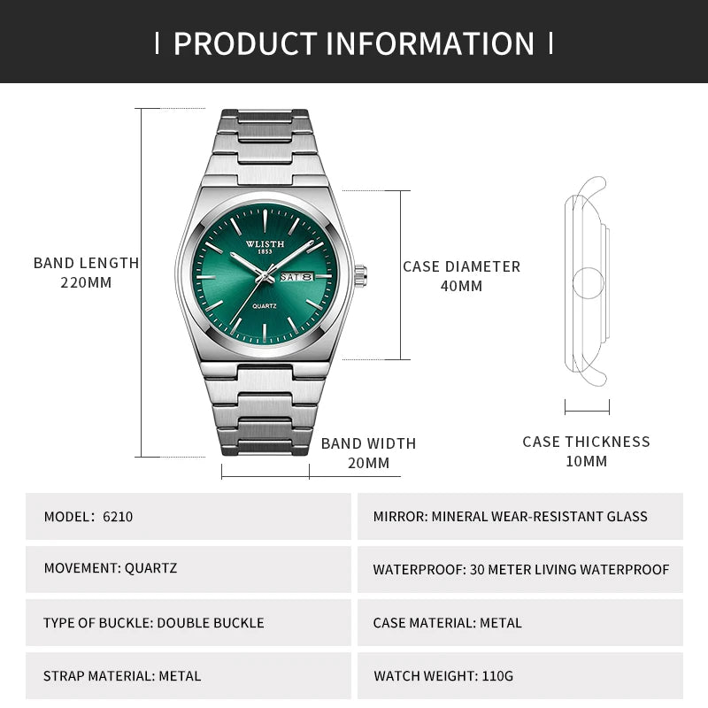 Men's Luxury Quartz Watch — Waterproof Luminous Stainless Steel Wristwatch